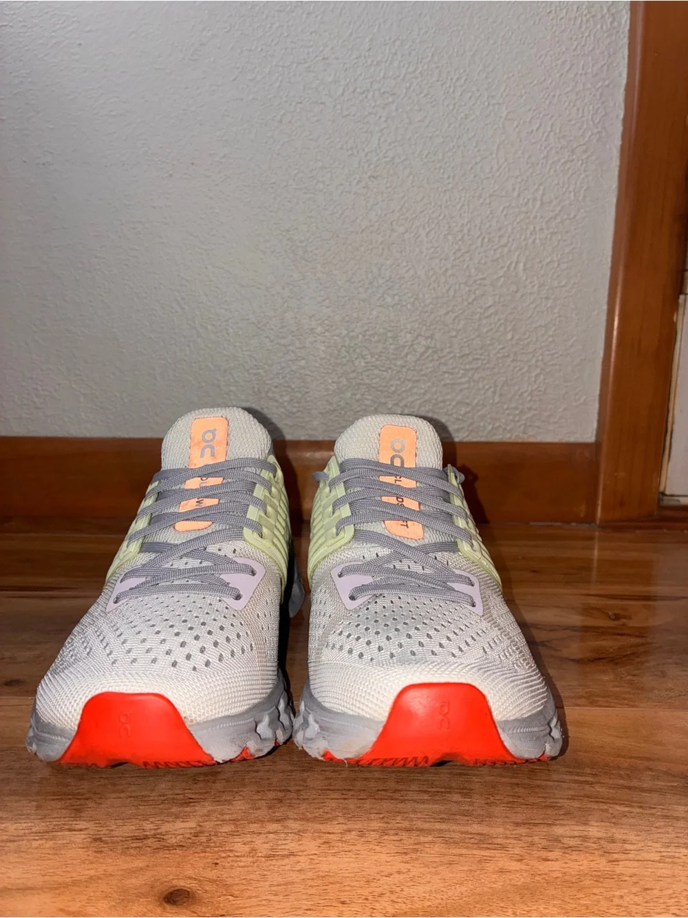 On Running Women's Light Gray, Pale Yellow & Coral Cloud Athletic Shoes